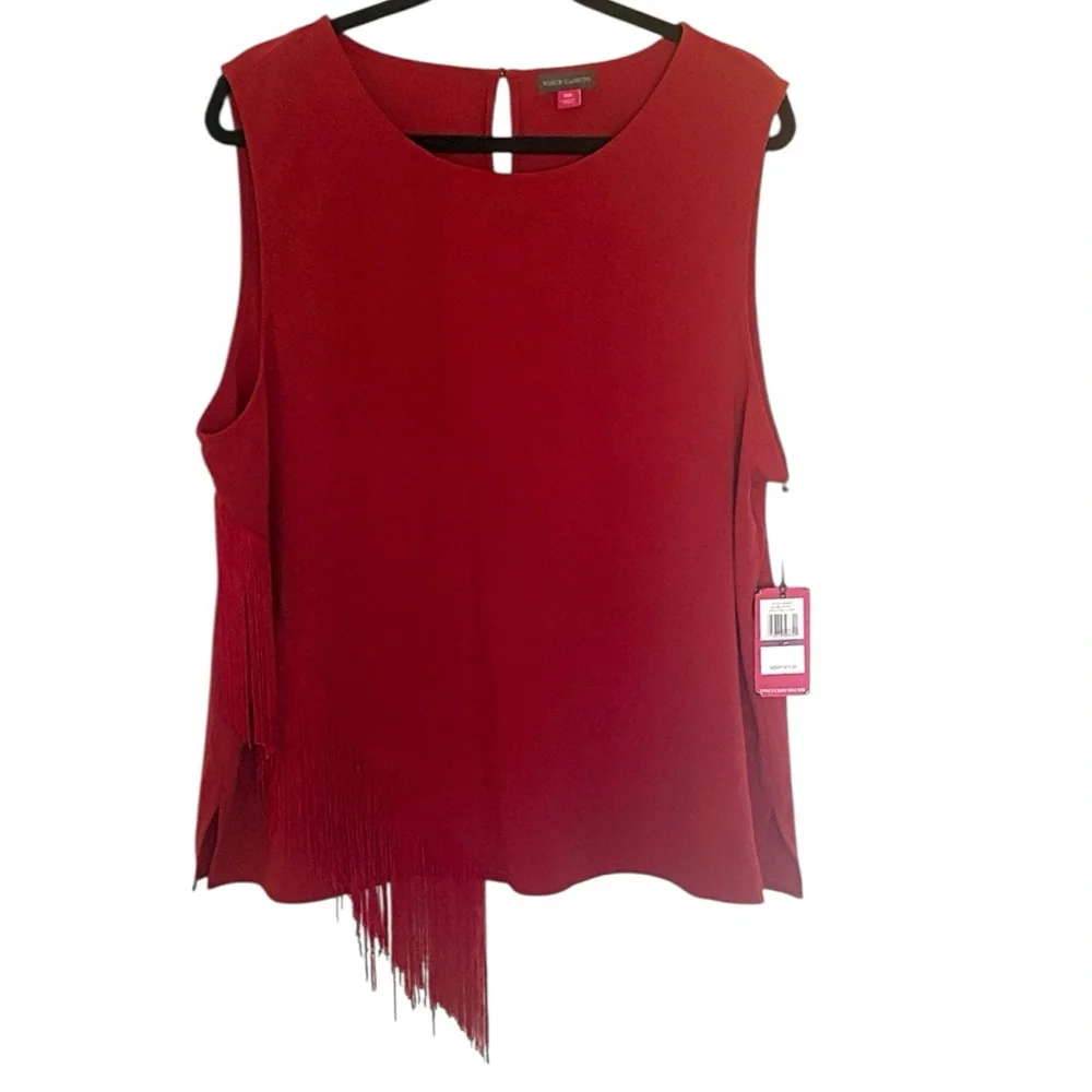 Vince Camuto top with asymmetrical fringe hem, dark rose color , size XXL